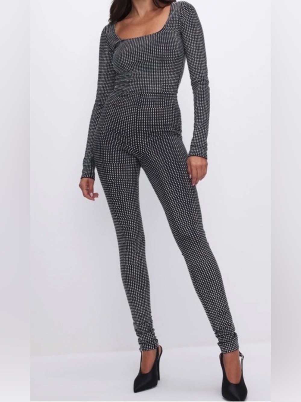 Good American Crystal Rhinestone Jumpsuit Black XL NWT Glam Party Evening - Picture 3 of 10